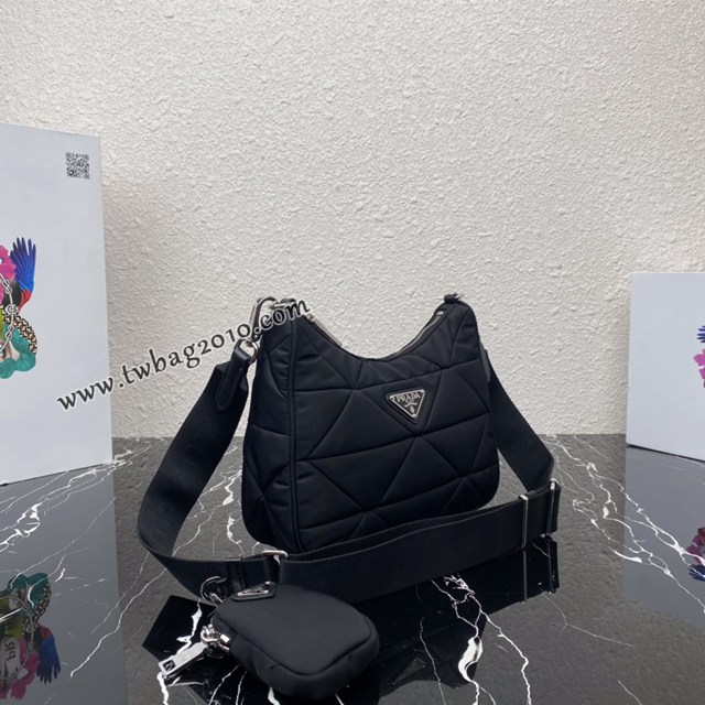 Prada專櫃新款三合一女包 1BC151 普拉達尼龍布純手工菱形拼接圖案肩背包 csp1555